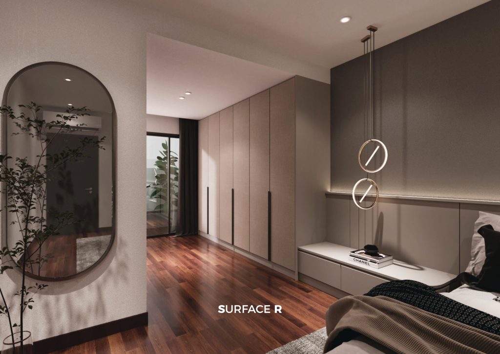 Minimalist bedroom interior design with built-in storage in Petaling Jaya