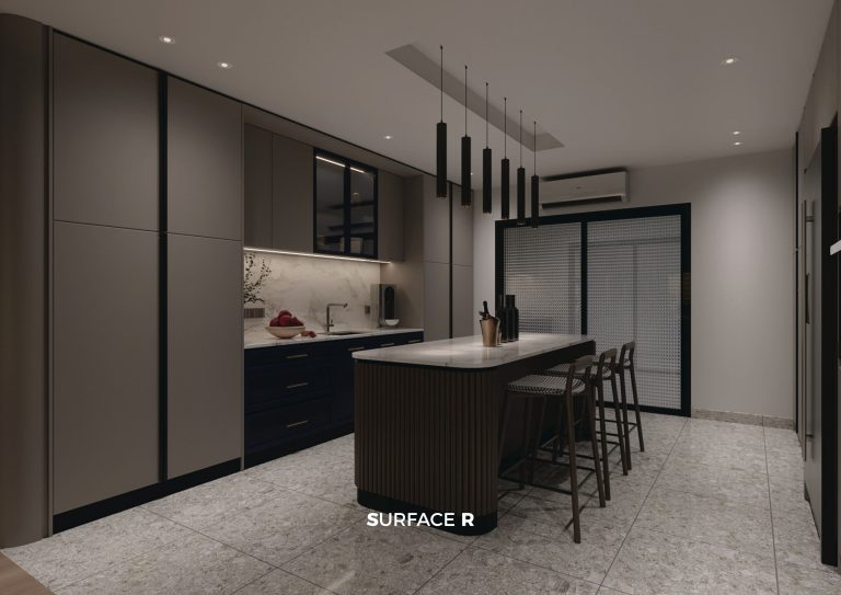 Modern kitchen renovation in Klang Valley luxury home with custom cabinetry